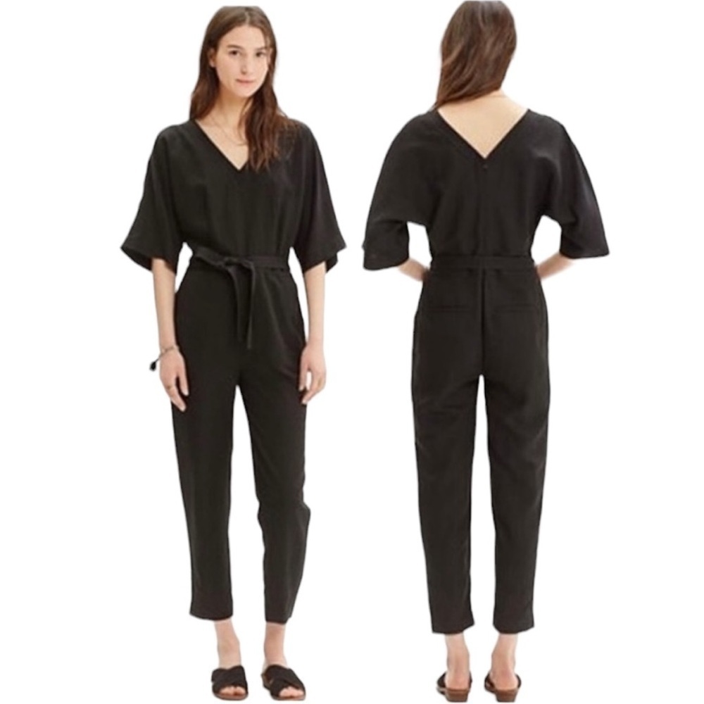 Madewell Black V-Neck & V-Back Linen-Blend Jumper Size 0
